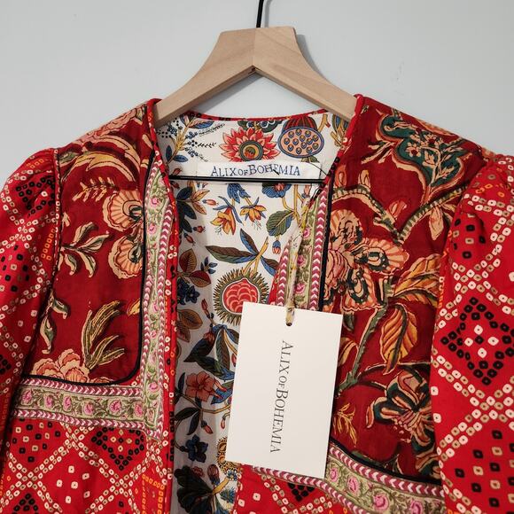 NEW Alix of Bohemia Bandana Bardot Quilted Jacket Red Rouge Open Front Holidays - Picture 6 of 15